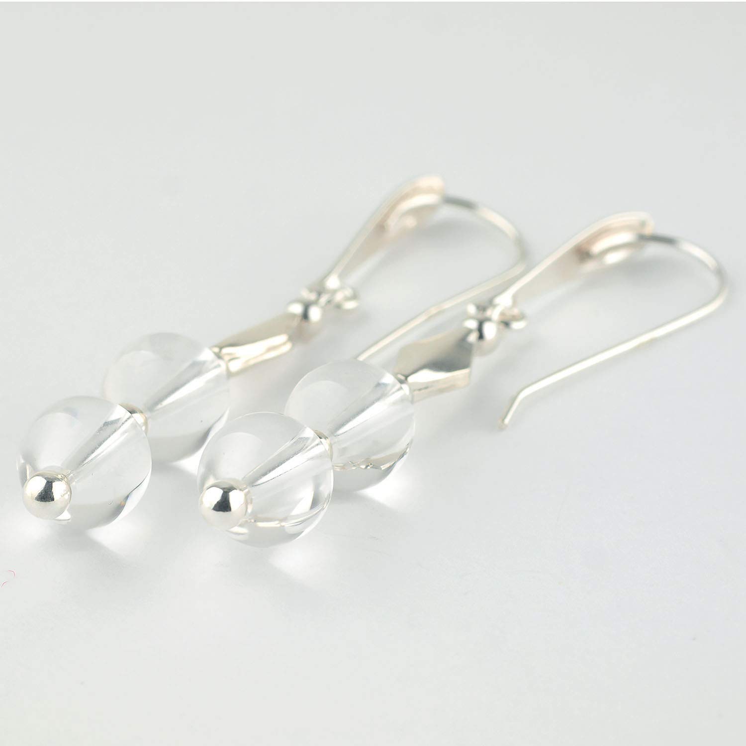 Pendientes de Cuarzo (Cristal de roca) y Plata de Ley largos y transparentes de 56 milímetros de largo