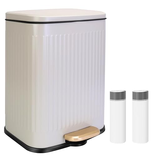 Cubo de basura rectangular pequeño con tapa de cierre suave, cubo de basura de acero inoxidable de 6 litros1.6 galones con cubo interior extraíble,