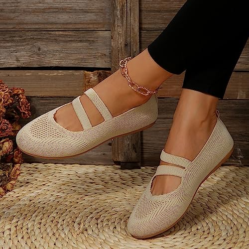 Knit Flats for Women Round Toe Slip On Mary Jane Shoes Womens Comfortable Ankle Strap Casual Ballet Flats Breathable Solid Color Lightweight Non-Slip Ballerina Walking Dance Shoes3