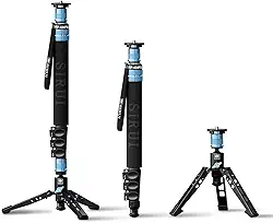 SIRUI P-424FS Monopé de fibra de carbono, monopé de 160 cm com pés para câmeras, 4 seções, panorama de 360°, modular 3 em 1, placa de liberação rápida, carga máxima 12 kg/26 lbs