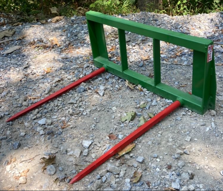 Kivel Heavy Duty USA Made Dual Prong Hay Bale Spear for Jhn Deere Tractors, Jhn Deere Hook and Pin Style Mount-39" Spears -Material Handling Attachment