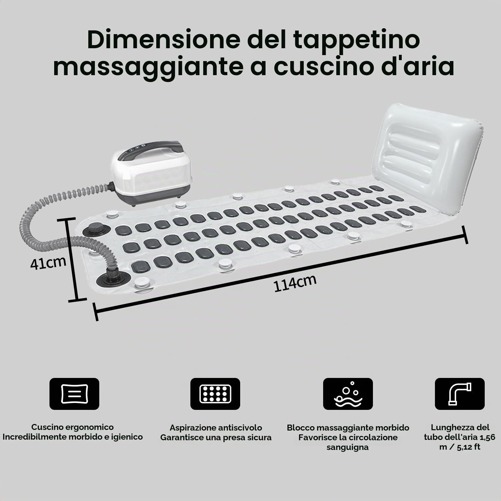 Tappetino per vasca da bagno, tappetino per vasca da bagno con cuscino, massaggiatore portatile con bolle a 6 velocità per rilassamento domestico, ventose antiscivolo