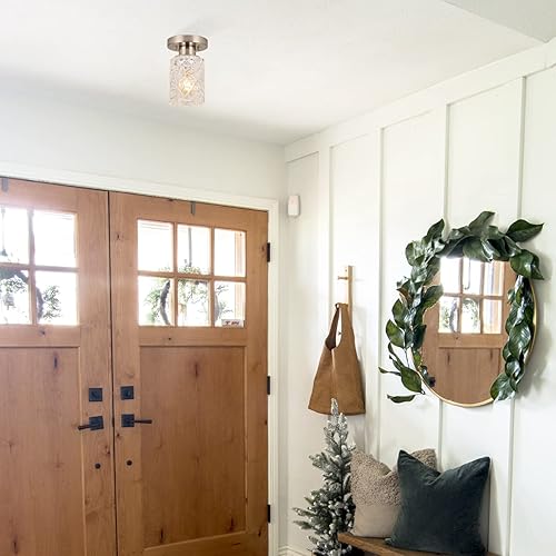 Miniatura 4 de ALICE HOUSE Paquete de 2 lámparas de techo semiempotradas, pantalla de vidrio geométrico transparente, lámpara de granja de níquel cepillado para