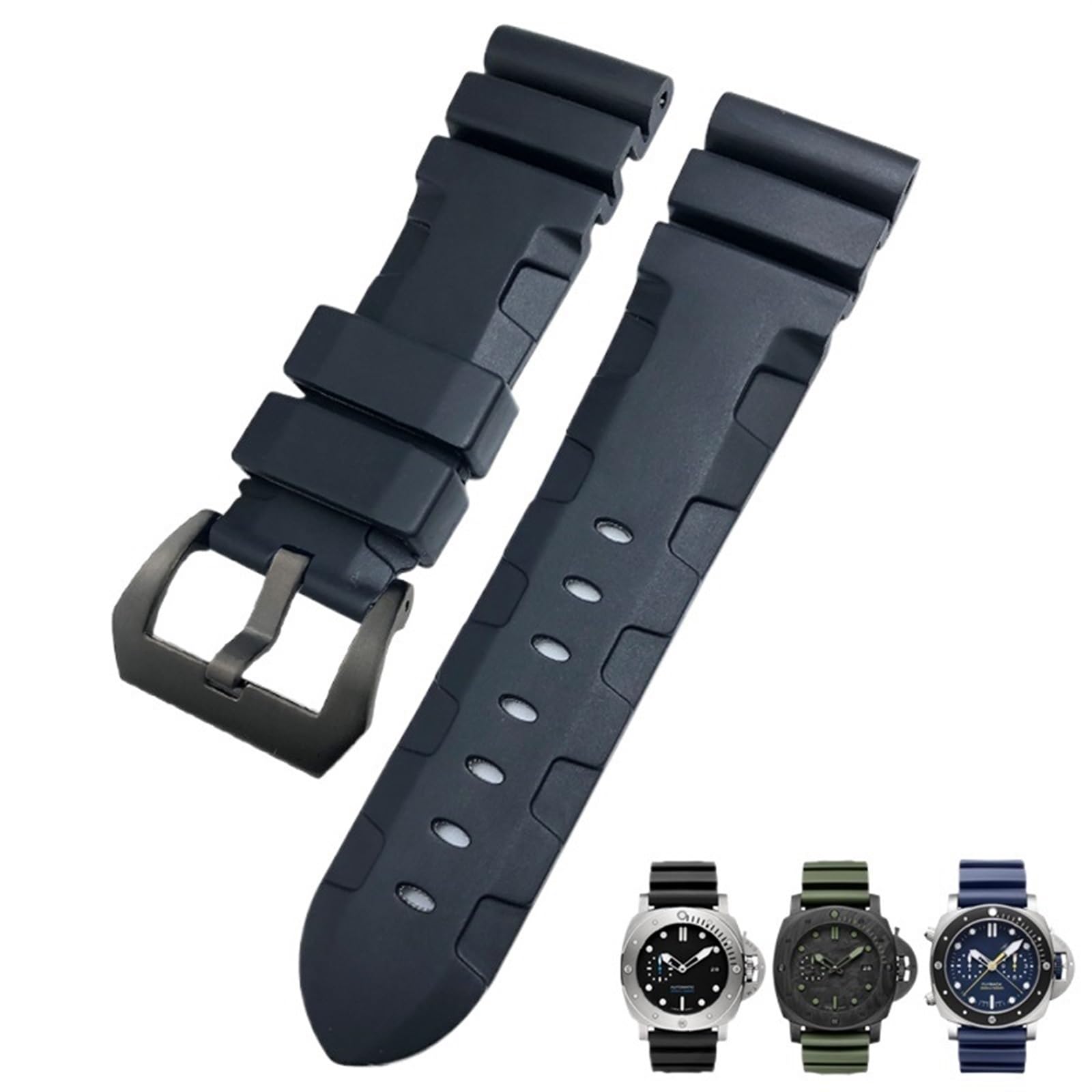 Correa de reloj de goma natural de 24mm para Panerai, caucho premium impermeable azul 8