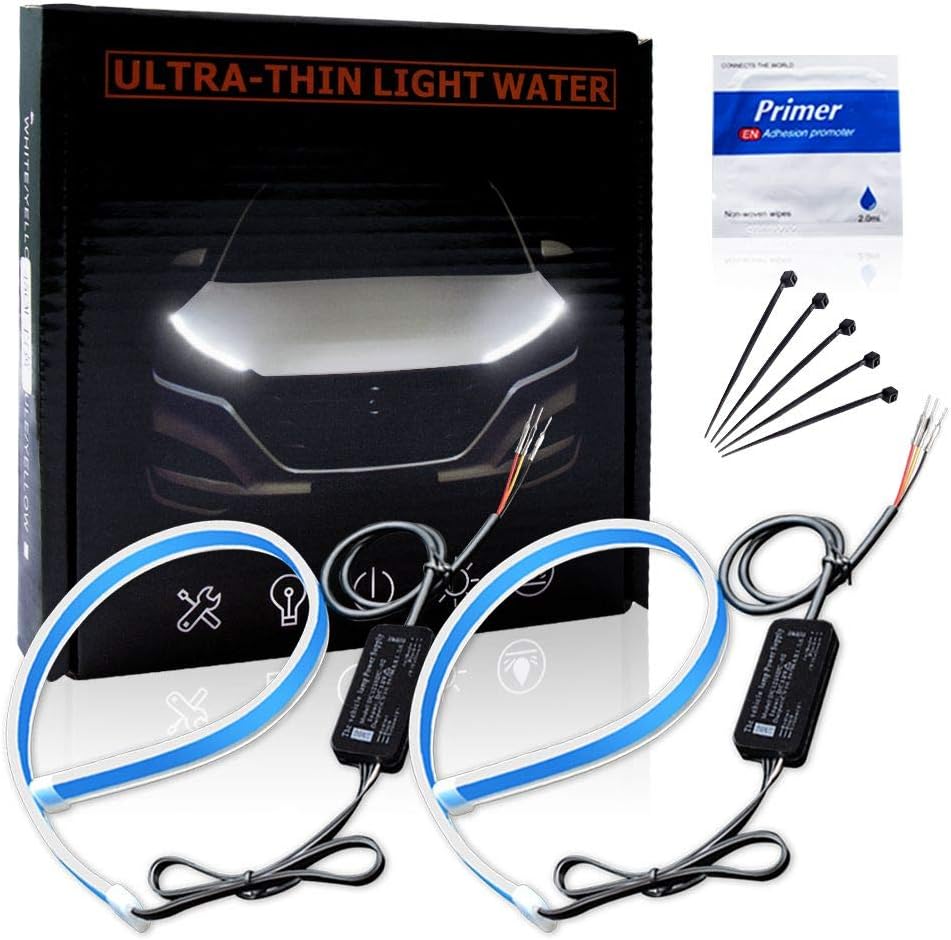 ALOPEE - Ultra-Bright 60CM 23.6" White/Amber Flexible LED Tube Strip Style Flowing Bar Silicone DRL Daytime Running Lights Tear Strip Car Headlight Turn Signal Light Parking Car Guide Lamp (1-Set)
