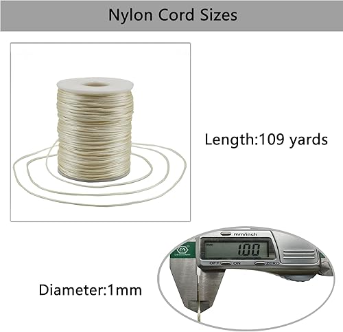 Miniatura 2 de Dortrue Cordón de nailon blanco satinado de 0.039 in x 109 yardas de seda satinada para pulseras, collares, fabricación de joyas, nudos chinos,