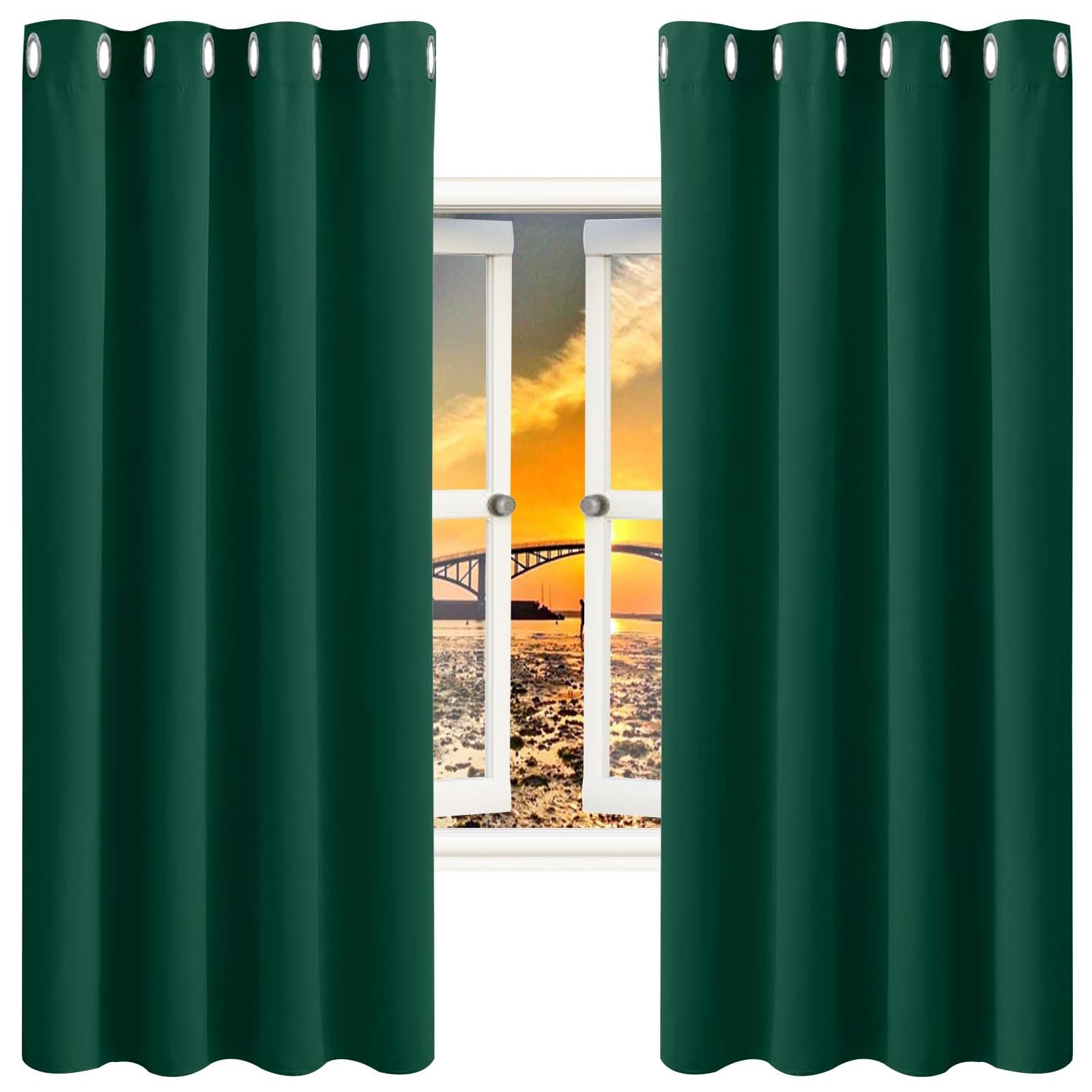 GAIFNAG Blackout Curtains, Short Curtains 50 x 50 cm Thermal Insulated & Noise Reducing, Facile da Installare Pencil Pleat Window Curtains for Bedroom and Living Room, Dark Green — image 1