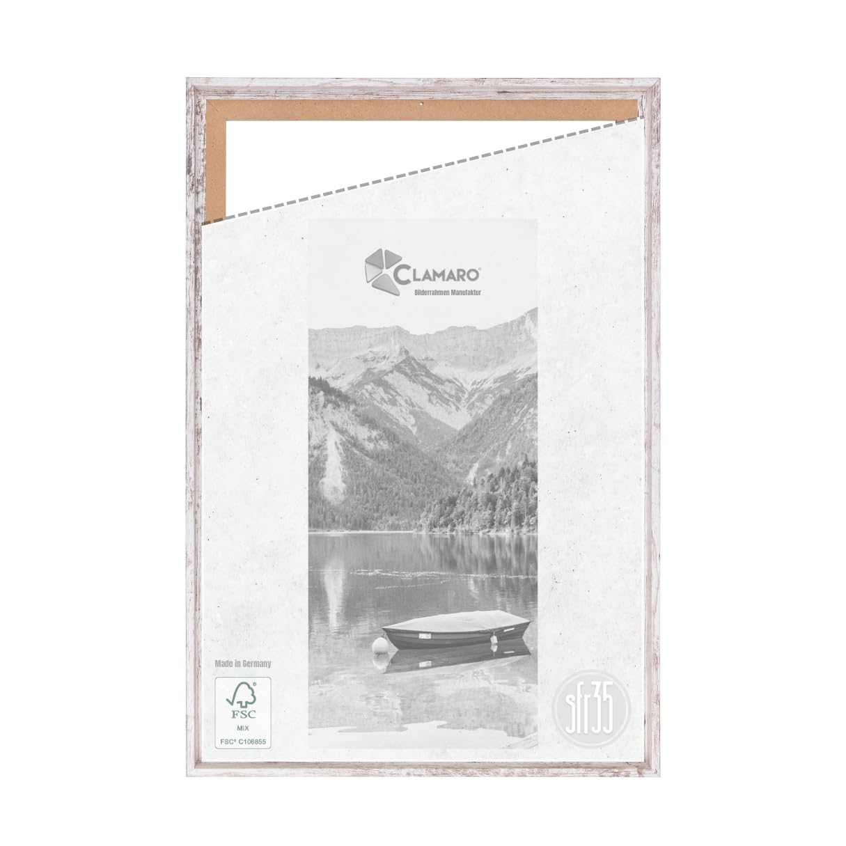 CLAMARO "SFR35" Shadow Joint Frame for 15x15 cm Stretcher Frame | Oak Vintage White | MDF Wood Picture Frame for Stretcher Frame Canvases incl. Hanger and Mounting Material
