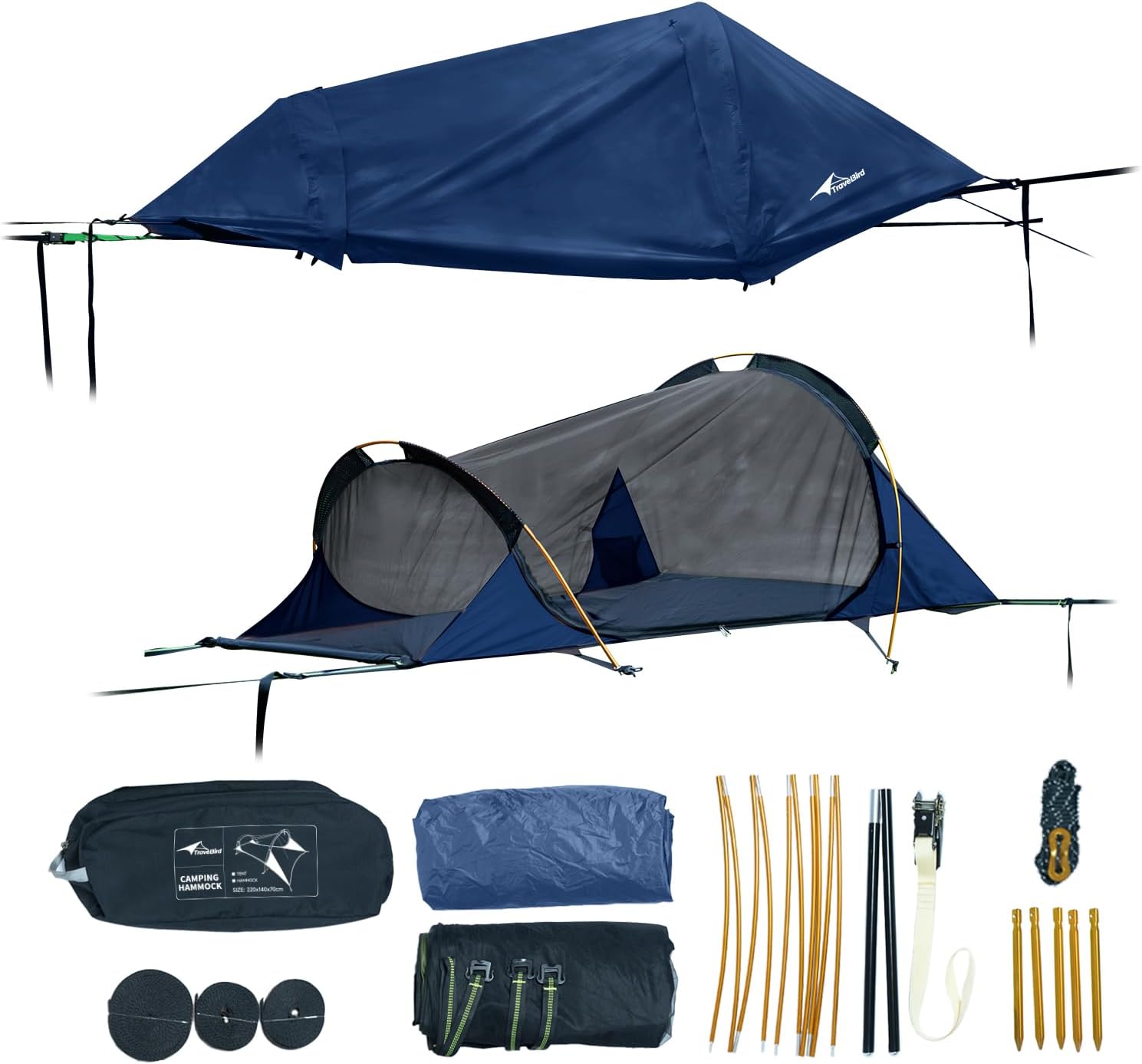 Hammock Tent, TriHive Flat Lay Camping Hammock with Mosquito Net & PU3000 Rainfly, 2-in-1 Single Person Bivy Tent for Backpacking Hiking Outdoor