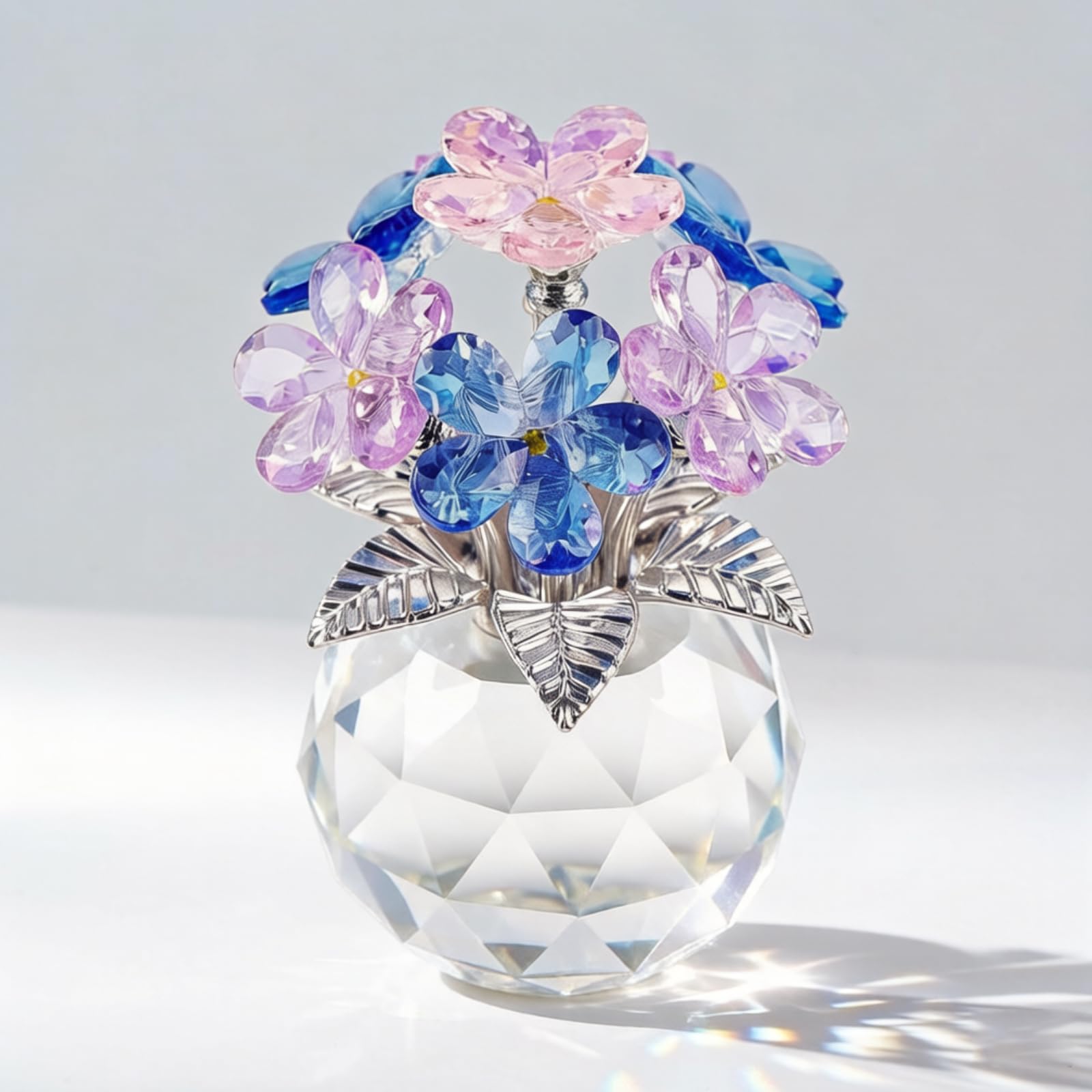 RONGJUKD Crystal Forget-Me-Not Multicolor Bouquet Handmade Figurine, Romantic Crystal Ornament for Living Room Shelf Decor, Unique Birthday for Women Mum Friend