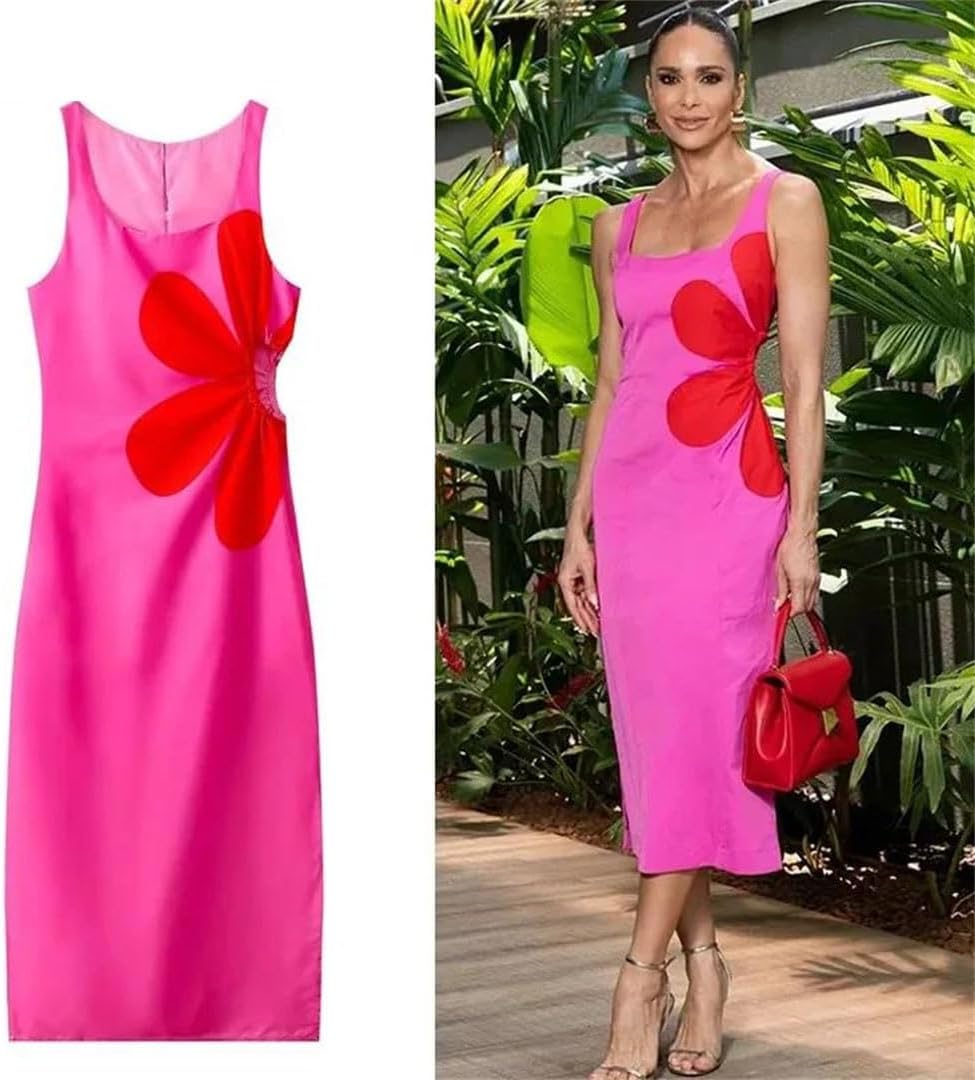 Size S Printed Dresses for Women Sundress Midi Beach Sleeveless Party Elastic Waist Dresses