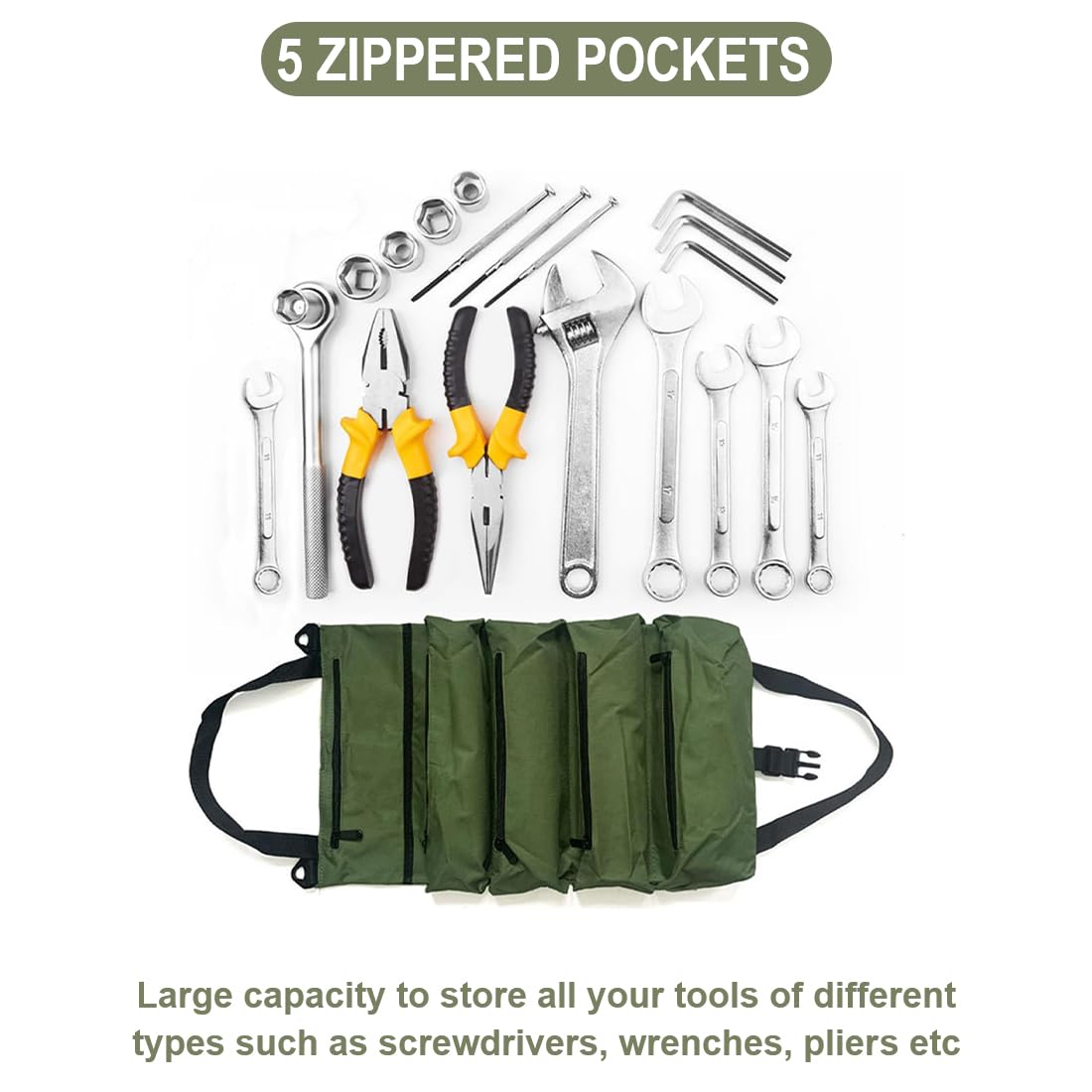 Borsa portautensili Bangbobi, piccola e vuota, con 5 tasche con cerniera, tessuto Oxford, passante per appendere, perfetta per elettricisti e artigiani, borsa portautensili a rotelle