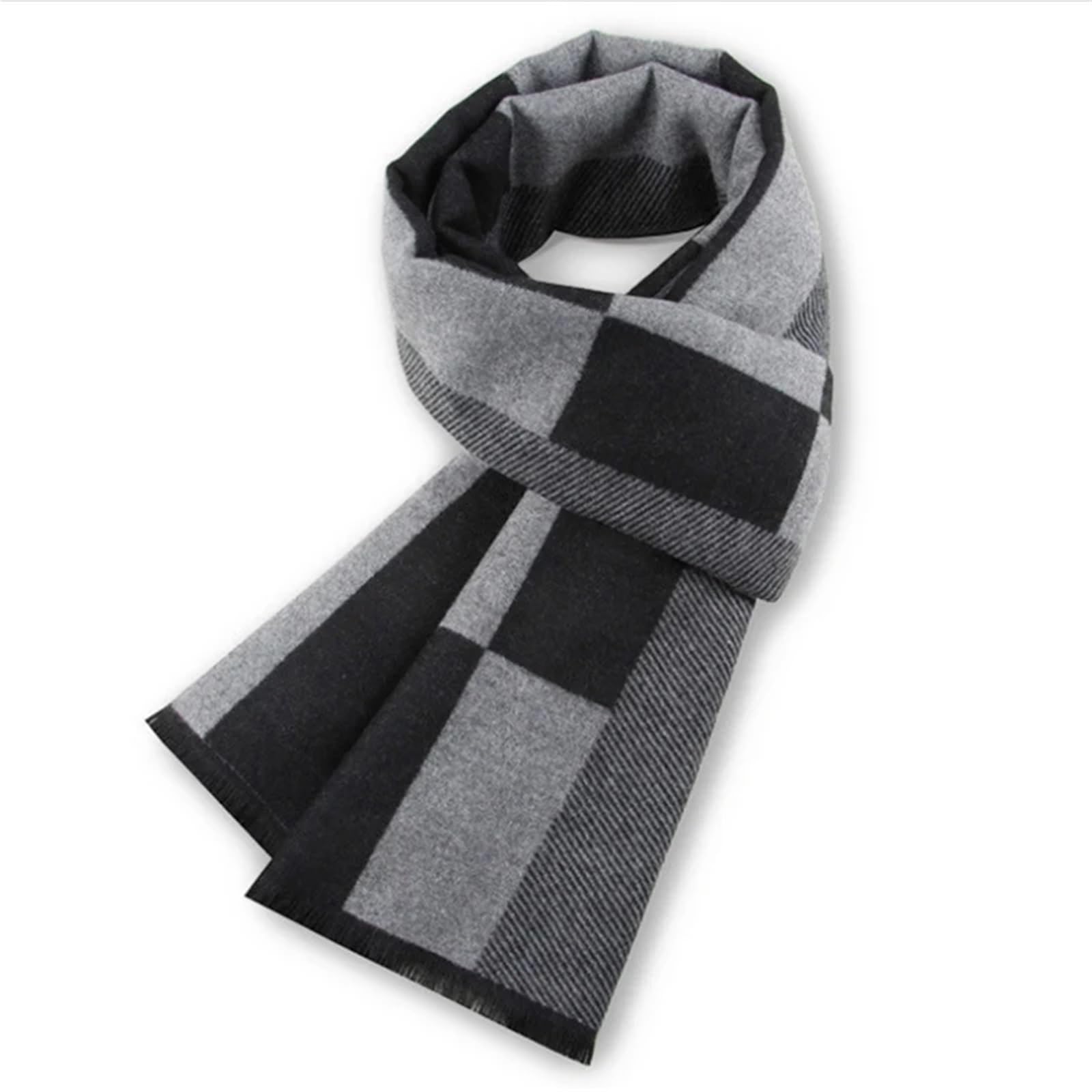Bufanda para hombre, invierno cálido Shawl & Big Neckerchief con rayas a cuadros suaves, regalo para exteriores (40 cm)