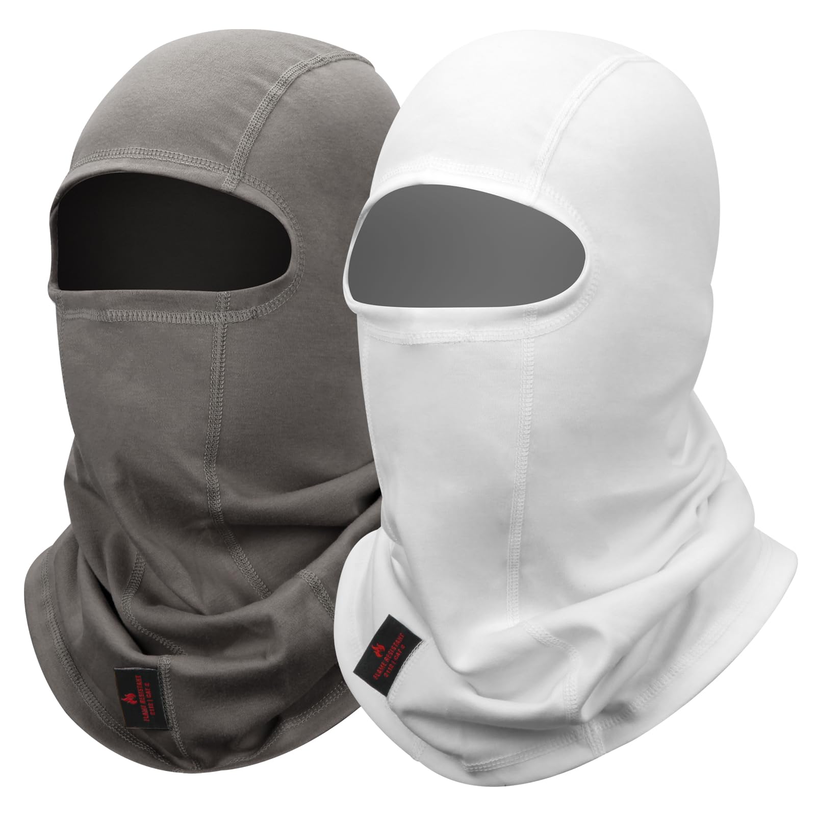 2PACK FR Face Mask for Men Welding Balaclava Flame Resistant Hood Headwear Racing Biking Full Covering (Grey-1pack &amp; White-1pack)