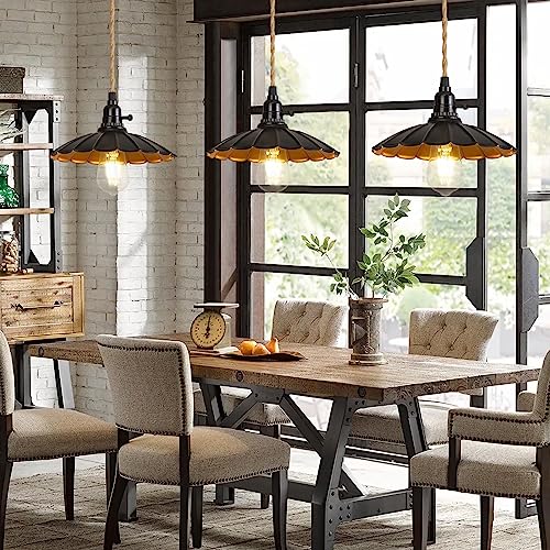 Image of 3-Light Plug in Pendant Light Fixtures Chandelier | Switch 22FT Industrial Ceiling Hanging Lamp Cord Farmhouse Cable DIY Including DIY Lotus lampshade