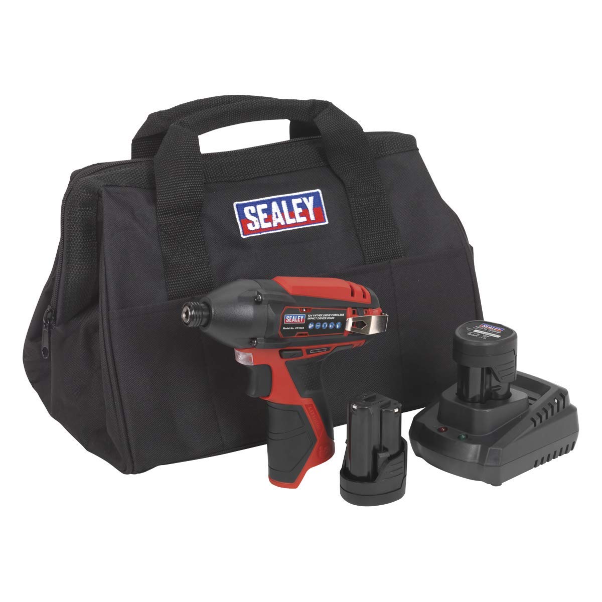 1x Sealey 1/4"" Hex Drive Impact Driver Kit - 2x 12V Li-ion Batteries - CP1203KIT