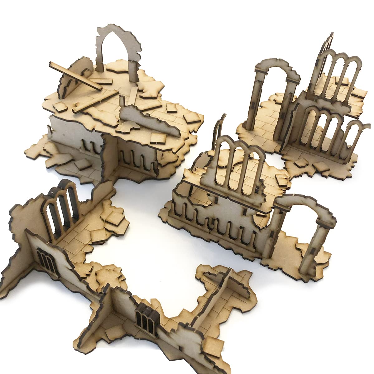 PWORK WARGAMES Urban Ruins 01 - zerstörte Stadtlandschaft für Miniaturen im Maßstab 28 mm / 35 mm - Tischminiaturen Wargame 3D-Landschaftsgelände - MDF 3 mm