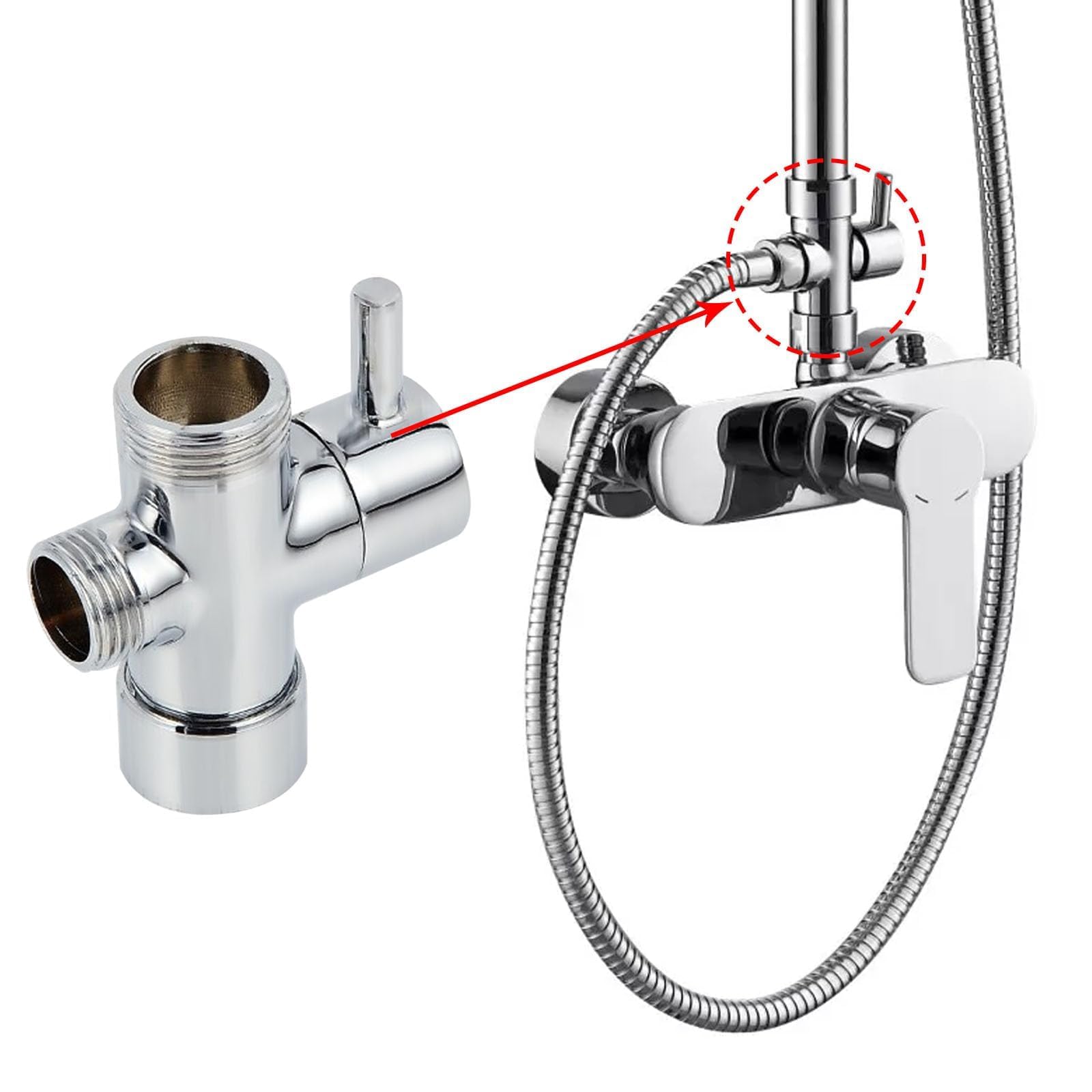 Vanne de dérivation de douche à 3 voies – Tête en laiton durable G1,27 cm, inverseur de robinet anti-fuite pour pommeaux de douche fixes et à main Installation facile pour remplacement de