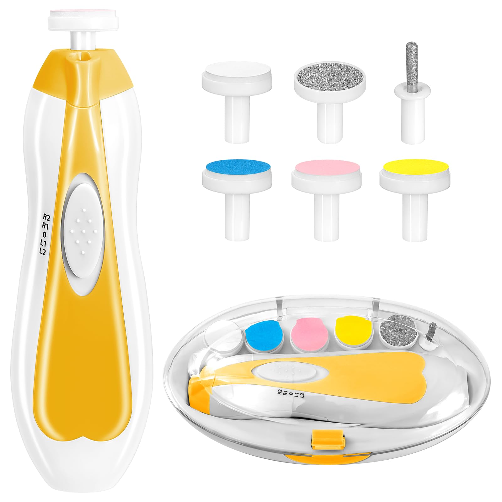Qunlions life Baby Nail Trimmer Electric, 6 in 1 Baby Nail File Clippers Infant Grooming Kit Manicure Set for Toddler or Adults, Yellow
