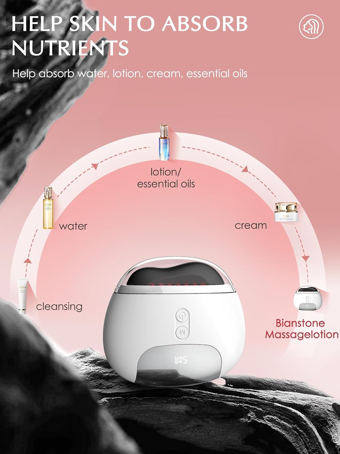 Heelay Electric Gua Sha Facial Tool showing power and mode buttons and digital display