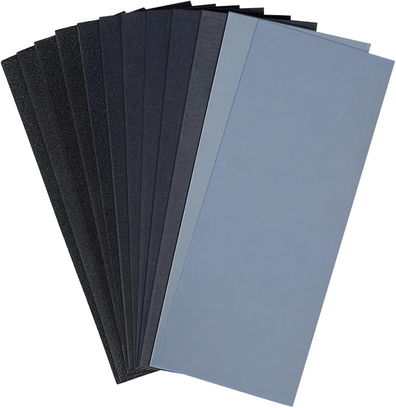 Paquete surtido de 12 unidades de papel de lija de 12 granos para lijado de madera, hojas de papel de lija en seco y húmedo de grano 120/150/180/240/320/400/600/800/1000/1500/2500/3000