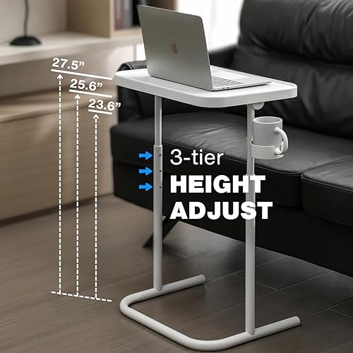 Miniatura 2 de Keepo Mesa de metal para TV, mesa auxiliar lateral, bandeja ajustable para comida, mesa plegable para portátil con 3 alturas, ángulos de inclinación
