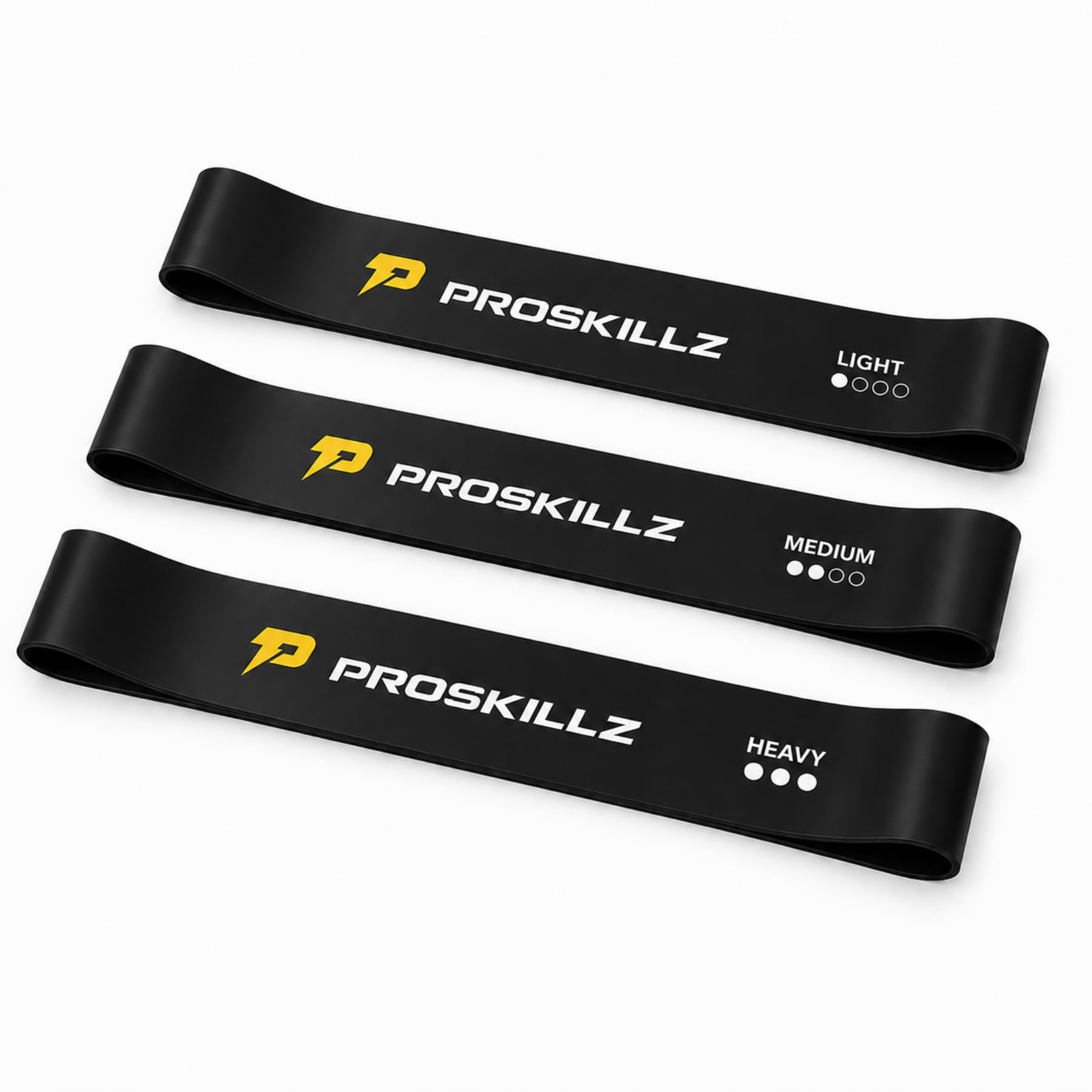 PROSKILLZ UK PRO Resistance Bands Set of 3 β Black Flat Loop Exercise Bands for Golf Warm Up, Mobility, Stretching, Strength Training, Home Workouts, Pilates & Physio β Light, Medium & Heavy