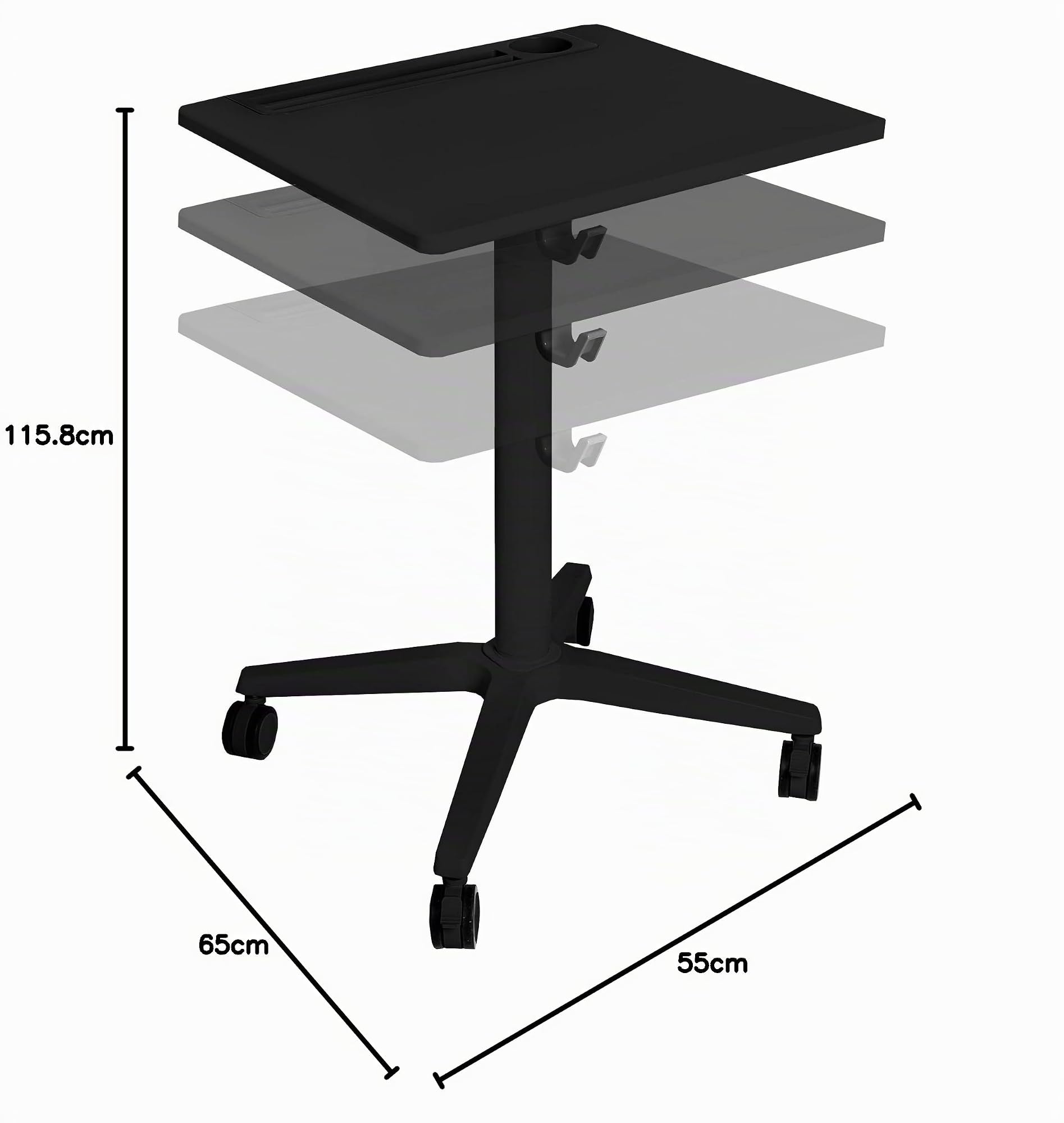 Seville Classics Höhenverstellbarer Tisch, Aluminium, 65 cm x 55 cm x 77.5 bis 115.8 cm (LxBxH)