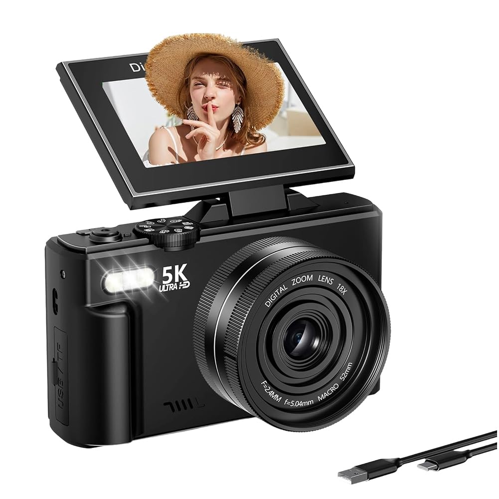 Fotocamera Vlog 5K Fotocamera Digitale WiFi Autofocus Schermo Flip 180°, Fotocamera Compatta per Fotografia per Principianti, Adolescenti A