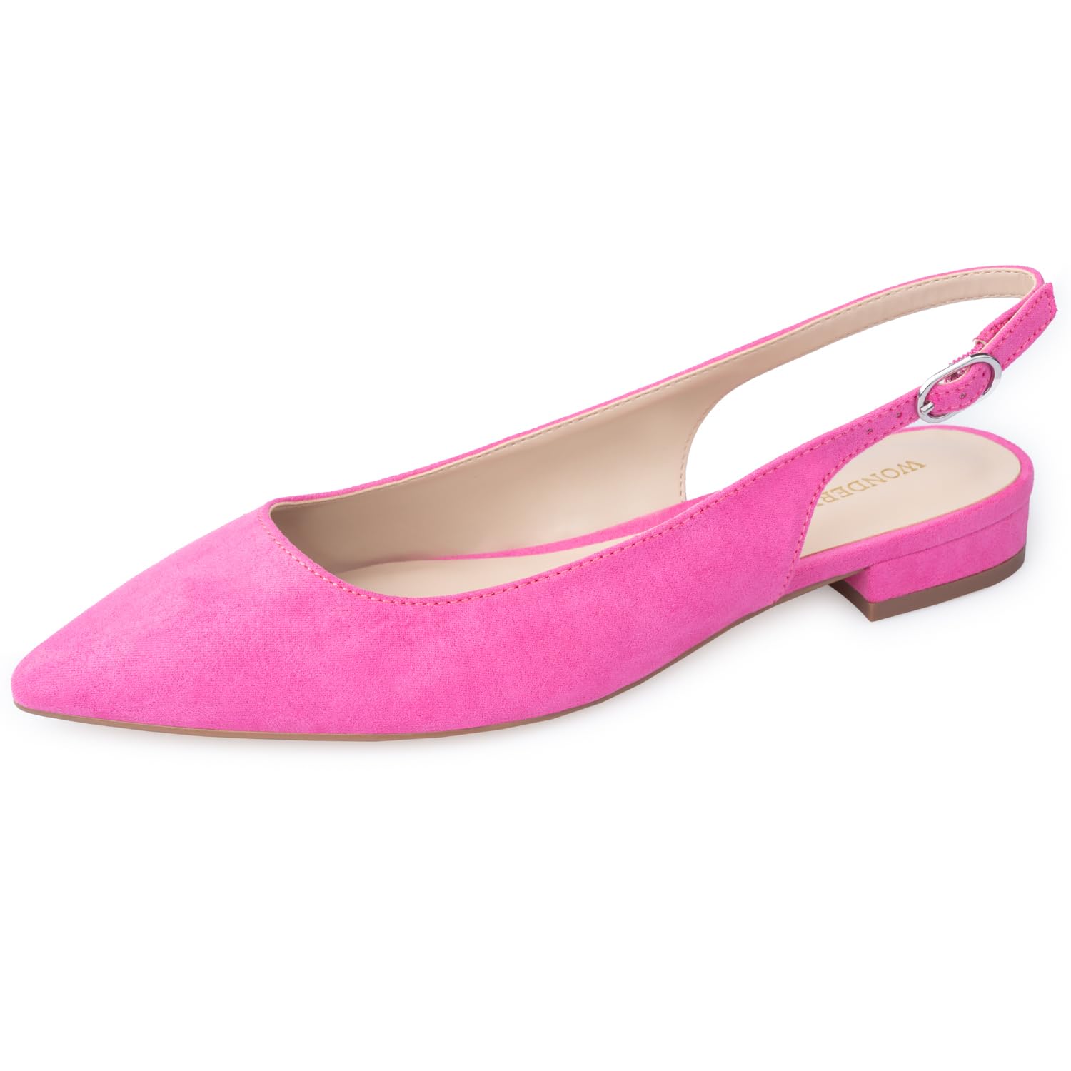 WONDERWAY Damen Slingback Flache Schuhe mit Spitzkappe für schick, lässig, Arbeit, Hochzeit, Pink, 39 EU