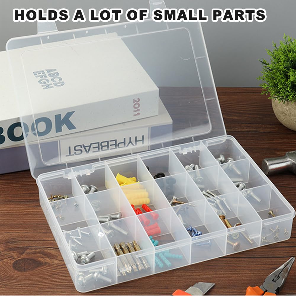 Scatola Portaoggetti Plastica 24 Scomparti Coperchio Trasparente Regolabile Organizer per Perline, Viti