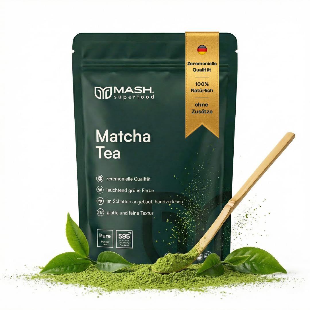 MASH Matcha Reines Bio-Teepulver 50 g, Zeremonienqualität, 100% Bio-Matcha-Pulver, vegan