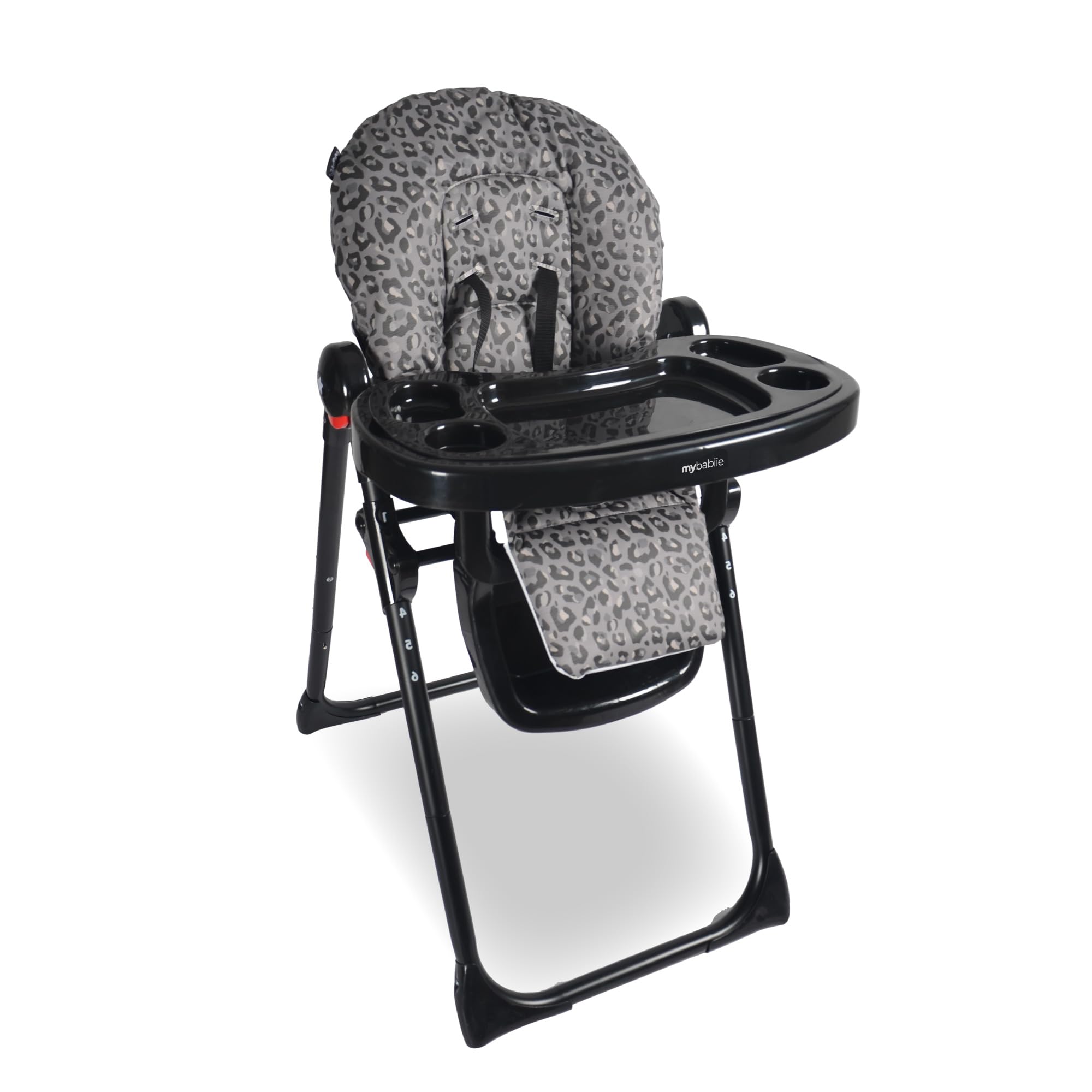 MBHC8 Premium Highchair – Adjustable, 3 Recline Positions, 6 Height Settings, Removable Tray, Padded Seat, Foldable, for Toddler, from 6 Months to 3 Years (15kg) – Black Leopard