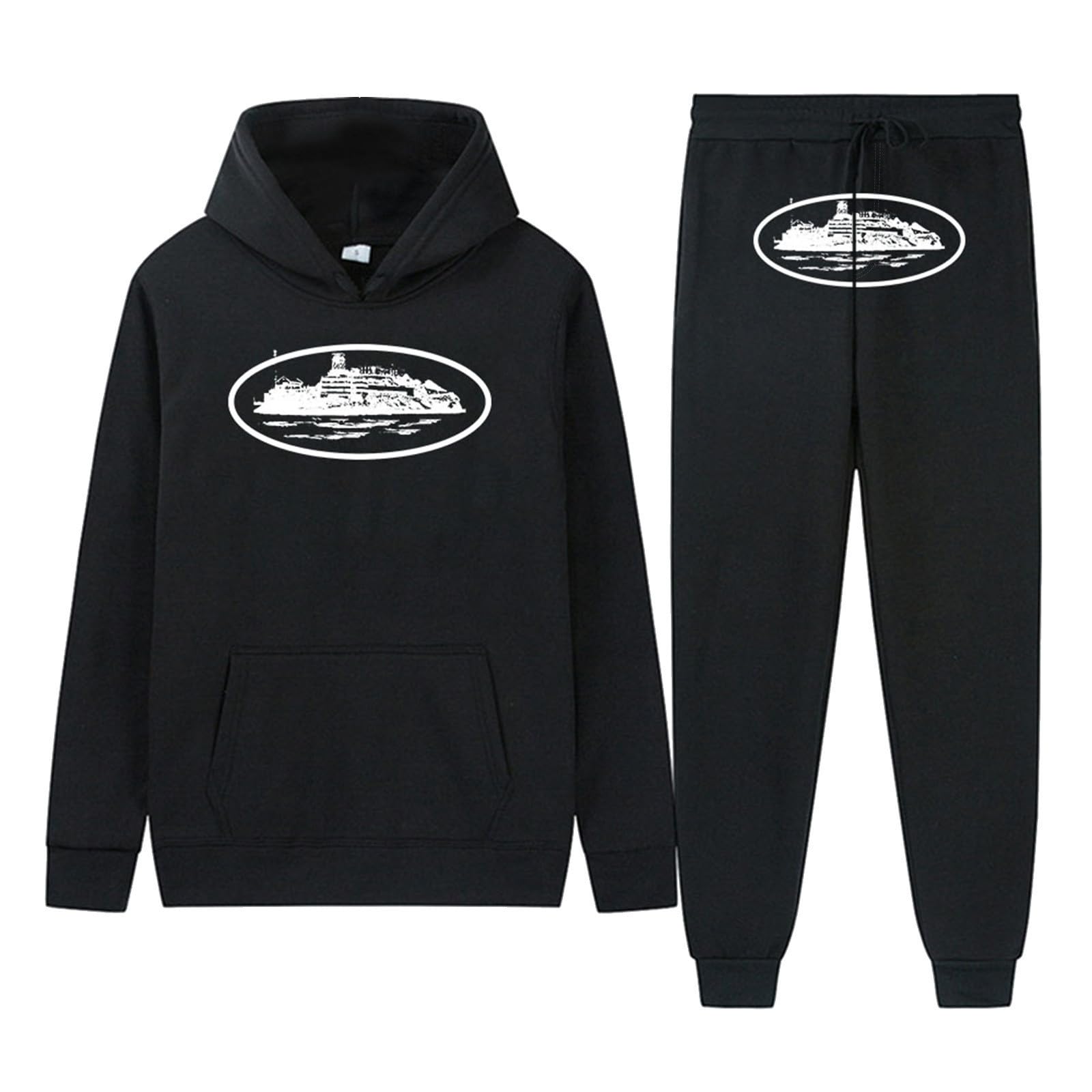 Nofs męski dres do joggingu, zestaw sportowy dla mężczyzn, bawełna, dres treningowy, strój rekreacyjny, dwuczęściowy strój do joggingu, hip hop, spodnie Y2K, streatwear