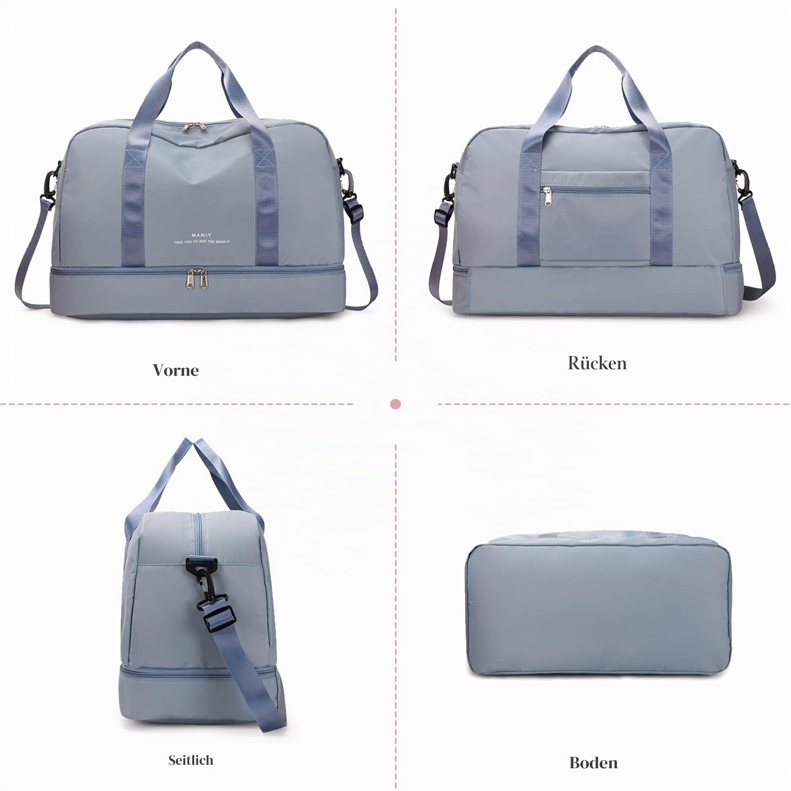 CORIOS Nylon Sporttasche für Herren/Damen Reisetaschen Duffle Bag Weekender Übernachtung Tasche Fitnesstasche Schwimmtasche Trainingstasche Kabinenreisetasche für Reisen Sport Fitnessstudio Hellrosa