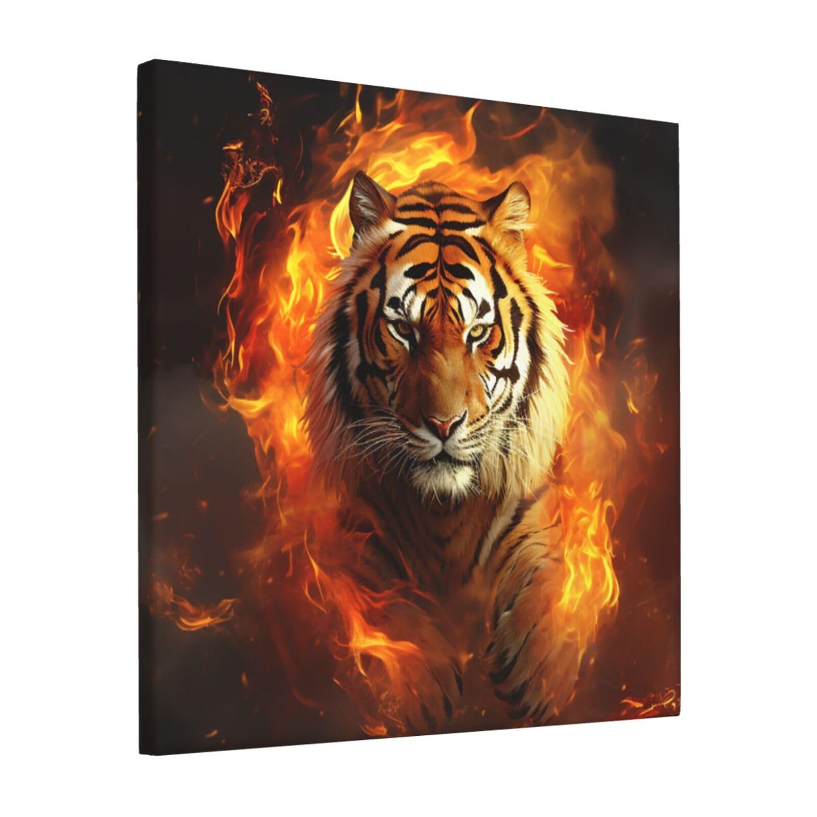 KLOPH Cool Tiger in Flame Canvas Wall Art for Living Room 12"x12" Modern Artwork Painting for Bathroom Hanging Canvas Prints Aesthetic Wallart for Bedroom Kitchen Office Wall Decor