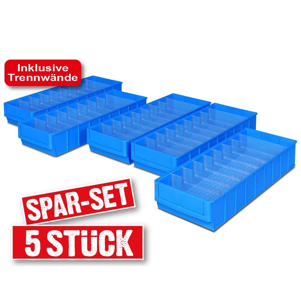 BRB Regalkästen-Set 5-teilig, blau, LxBxH 500x183x81mm inkl. 40 Querteiler