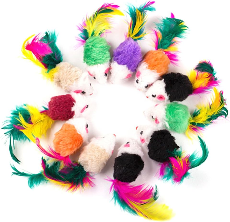 Gowind6 Cat toy 10 Pcs False Mouse Pet Cat Toys Mini Playing Toys Colorful Feather
