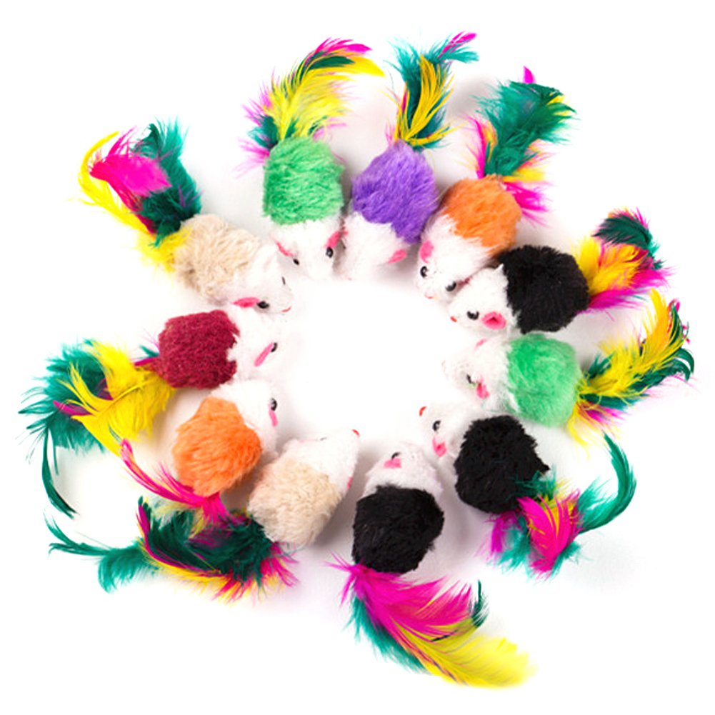 Gowind6 Cat toy 10 Pcs False Mouse Pet Cat Toys Mini Playing Toys Colorful Feather