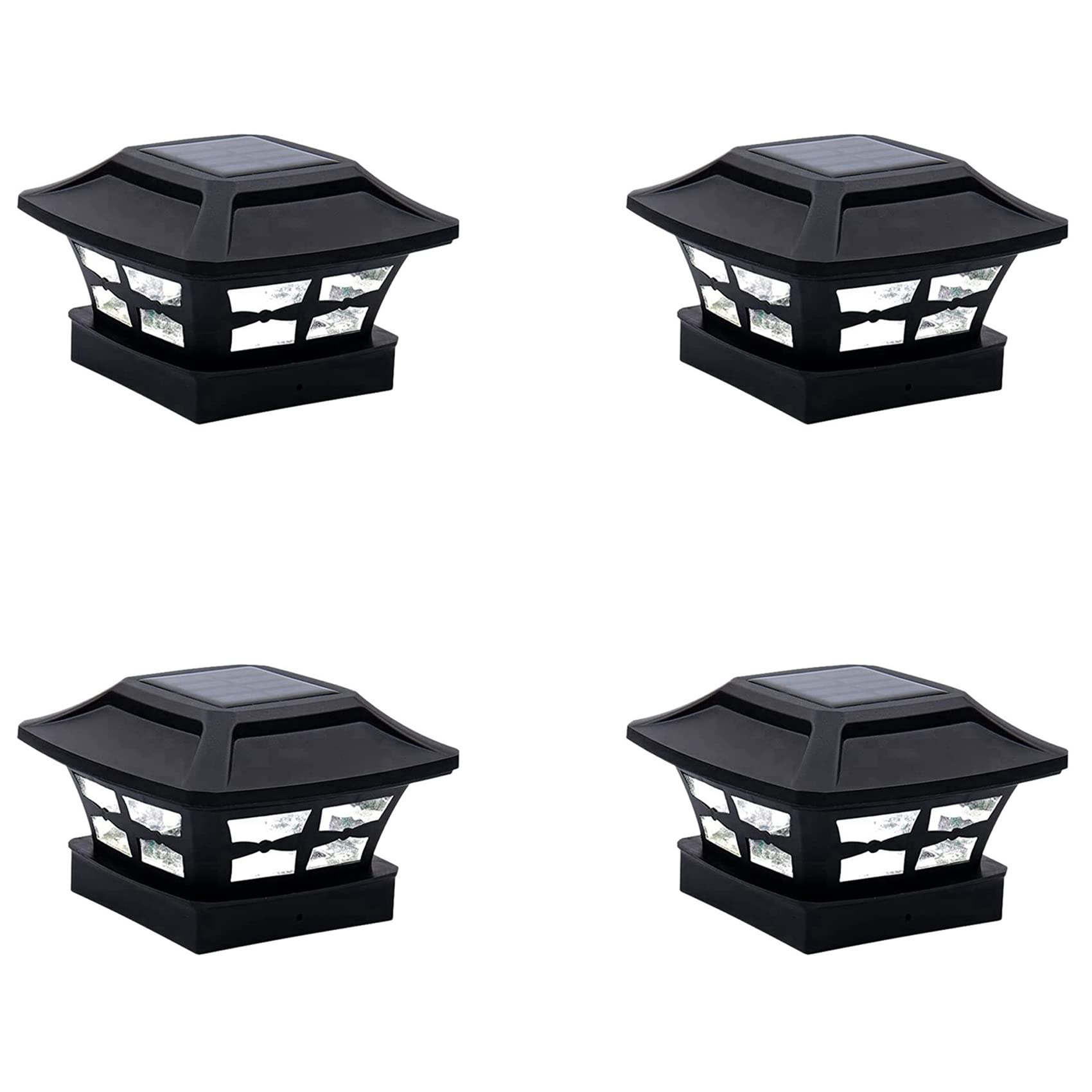 Hndhbfgrt 4X Solar Post Cap Lights 2 Lighting Modes LED Deck Fence Cap Lights for Wooden Posts Garden Decoration Warm Black