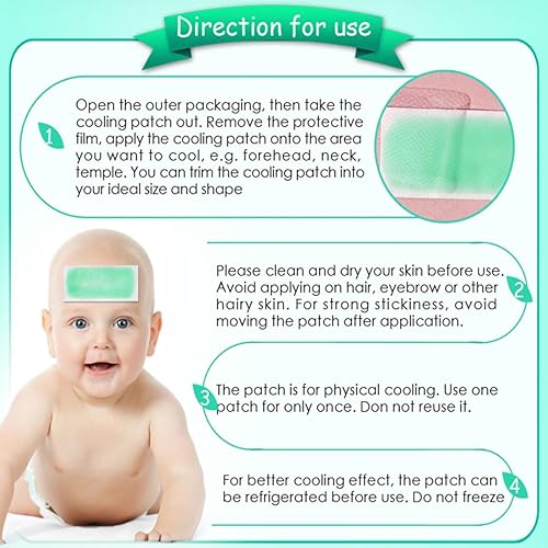 Miniatura 9 de 20 hojas de parches refrescantes para molestias de fiebre, reductor de fiebre, almohadillas frescas para niños que alivian el dolor de cabeza (20