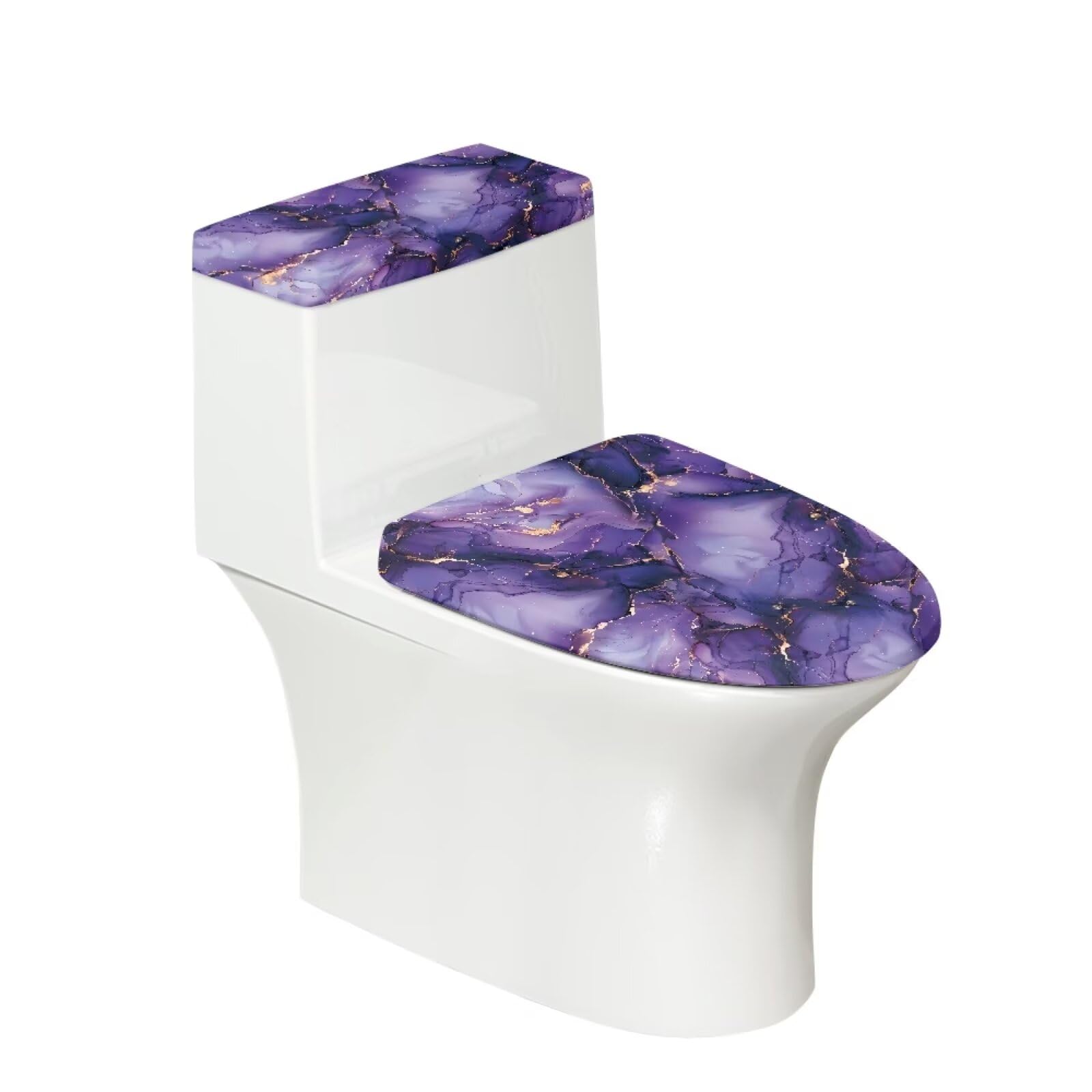 KUIFORTI Purple Marble Toilet Tank Cover Set of 2 Pack Toilet Lid Cover Washable Fits Most Size Tanks & Lids,Soft Bathroom Replacement Easy to Clean