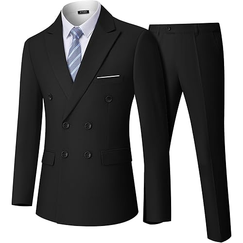 YND Men's 3 Piece Suit Set with Stretch Fabric, Slim Fit One Button Solid Jacket Vest Pants, Prom Party Wedding Business Suit