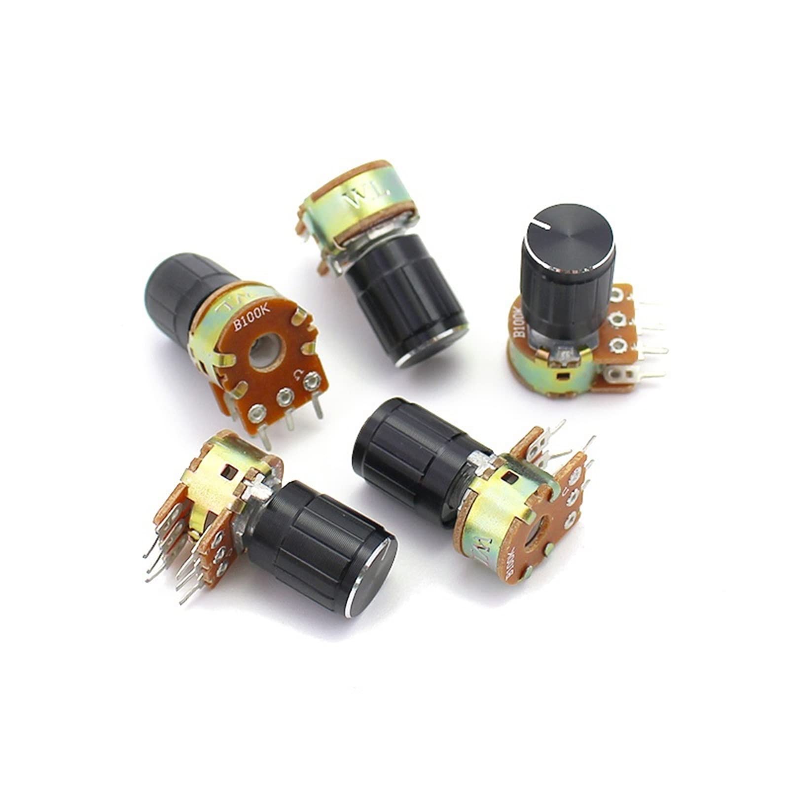 5 Juegos de potenciómetro Giratorio cónico Lineal WH148 con Tapa de Perilla de aleación Kit 15mm 6 Pines B1K 2K 5K 10K 20K 50K 100K 250K 500K 1M Ohm (Size : 50K Ohm)