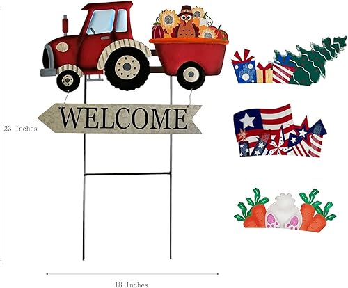 Miniatura 3 de T&Garice Juego de 4 estacas de metal rústico intercambiables para patio con letreros de temporada para el 4 de julio, cosecha de otoño, Navidad,