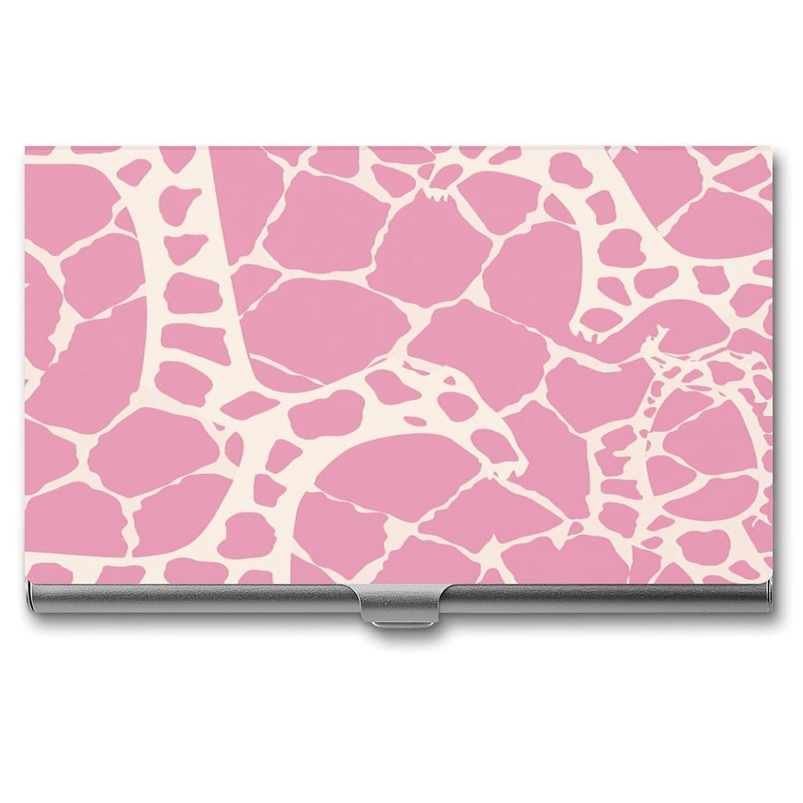 FekiLoot Pink Giraffe Texture Business Card Holder for Men Women Metal Slim Organizer Business Card Carrier Wallet Name Cards Holder Retro Slim Pocket Purse Small Portable Card Case