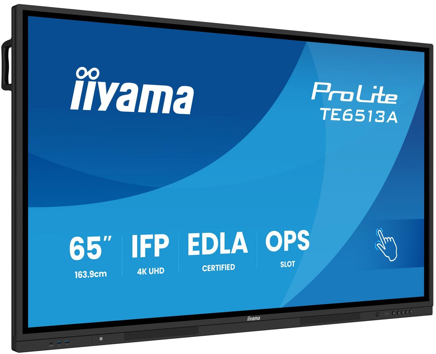 iiyama Prolite TE6513A-B1AG - Display IPS LED grande formato da 163,9 cm, 64,5", 4 K, UHD 40 punti touch, PureTouch IR− HDMI DP USB-C USB3.2 RS-232c RJ45 HDMI-Out 7H OPS WiFi Android 14 OS iControl