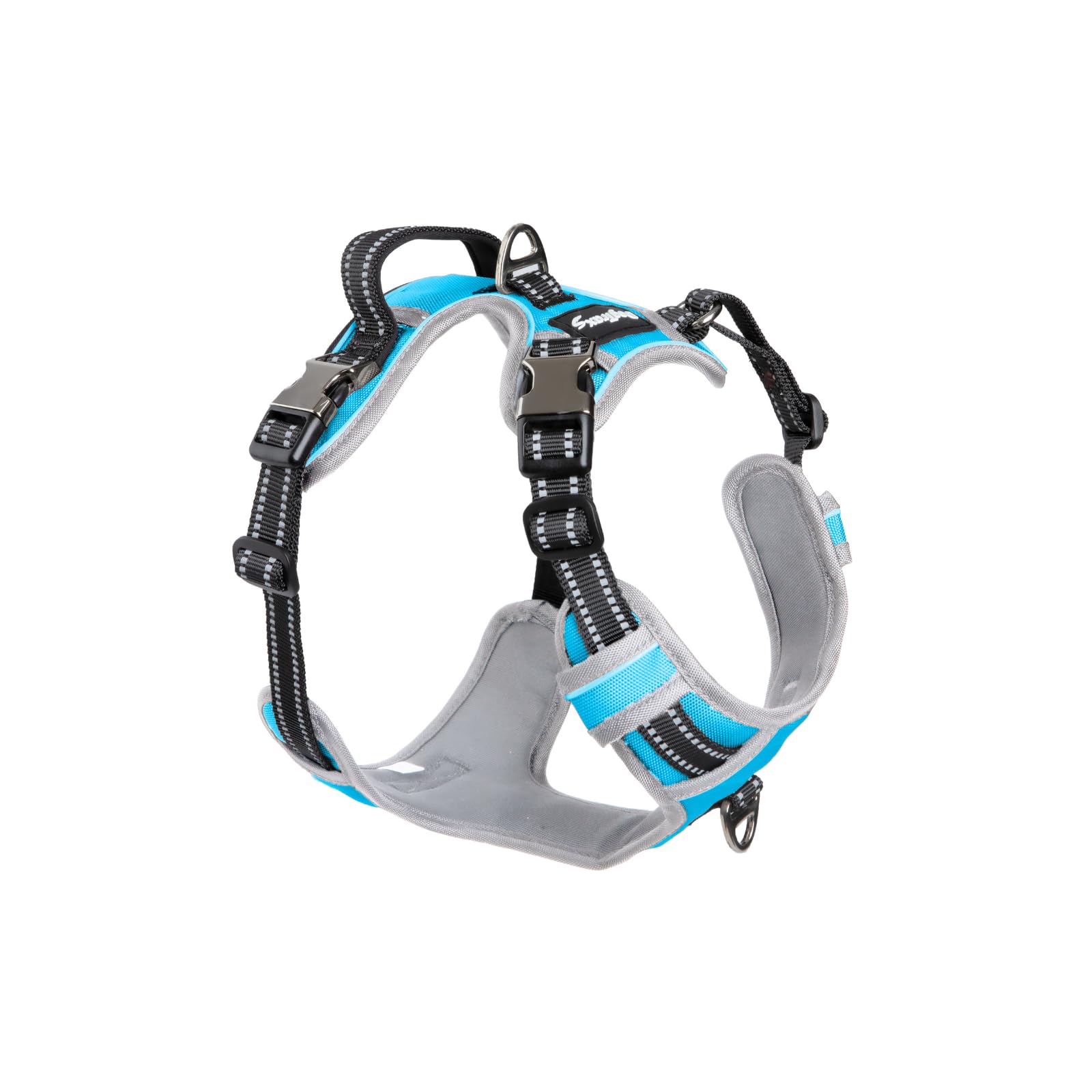 DogTraxs - Step-in Dog Harness - for Medium Dogs - Soft Padding & Reflective Trim - Adjustable No Pull Through Design - Control Handle - Top & Front Clip Durable - Sky Blue