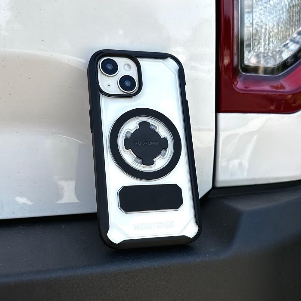 Rokform - Custodia per iPhone 15, serie Crystal, cover magnetica trasparente per iPhone 15 con chiusura a torsione RokLock, armatura sottile testata a goccia (trasparente)