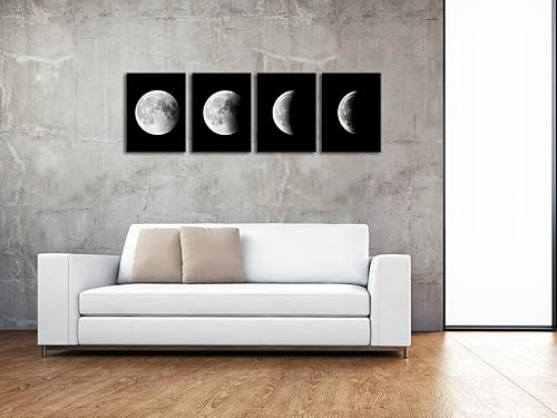 Miniatura 4 de Wieco Art Eclipse of the Moon - Impresiones de lienzo modernas para decoración de pared para sala de estar espacio abstracto imágenes en blanco y